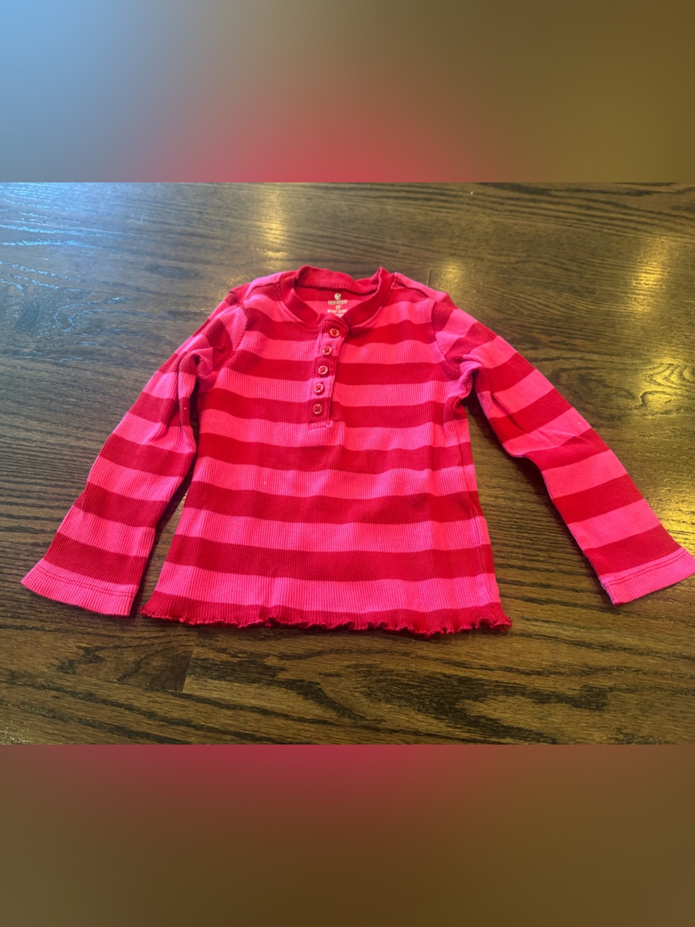 Old Navy Pink and Red Striped Long-Sleeve Henley